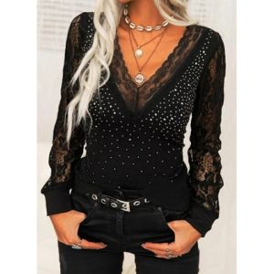 Елегантна блуза с дантела и камъни - код 4512